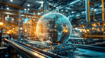 Globalization's Impact on Labor Distribution in Manufacturing, visual representation of workforce shifts, international collaboration, modern production trends, economic interdependence.