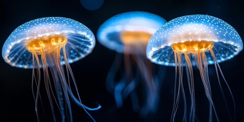 Ethereal Blue Jellyfish with White Spots Glowing Undersea