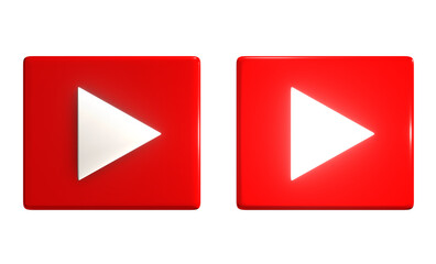Red play button icon on png transparent background.