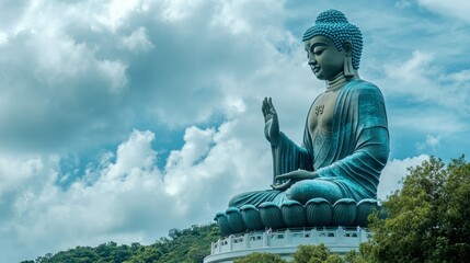 Fototapeta premium The serene Big Buddha statue in Phuket standing majestically atop Nakkerd Hill.