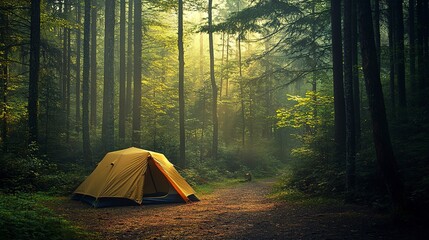 tent pitched in the forest wallpaper