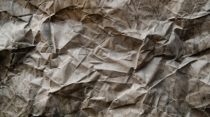 Close-up of crumpled brown paper, textured surface, natural tones, copy space
