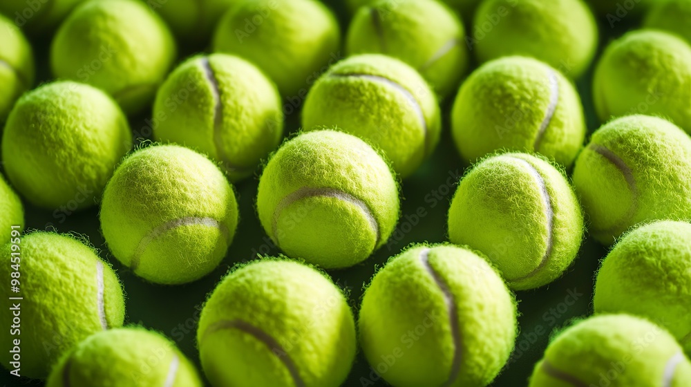 Wall mural Tennis balls background after the game. Close up view of green tennis balls. 