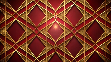 Elegant geometric pattern with golden accents on red background, luxurious and decorative style