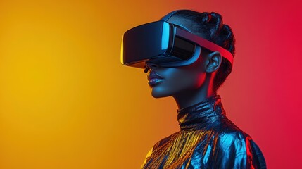 A woman immerses herself in a virtual world, enjoying its sensations