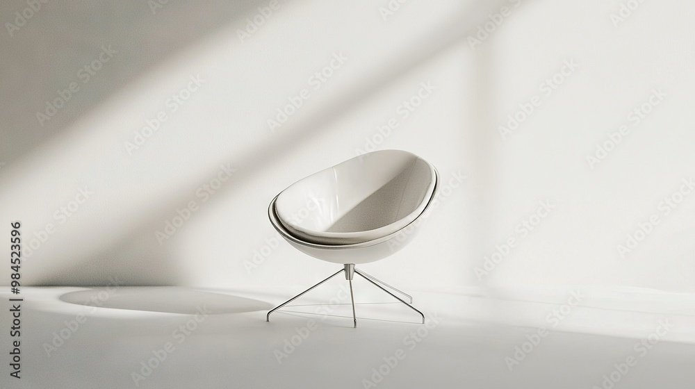 Sticker   White chair in center of room against white wall with shadowed chair on floor