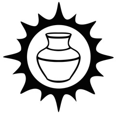 The sun and a clay jug. logo for the pottery workshop - vector image for a logo, pictogram or stencil