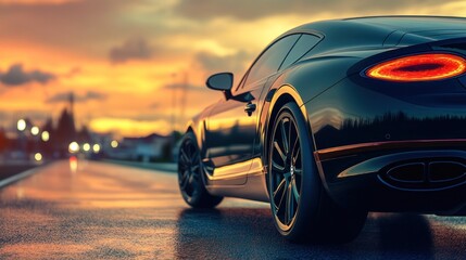 Black Sports Car at Sunset