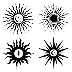 Set of sun icon in silhouette vector design