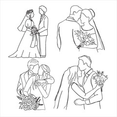 Happy Groom Bridge Wedding Line art illustration.