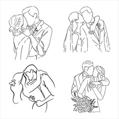 Design of couple silhouette in love, hugs, and kisses.