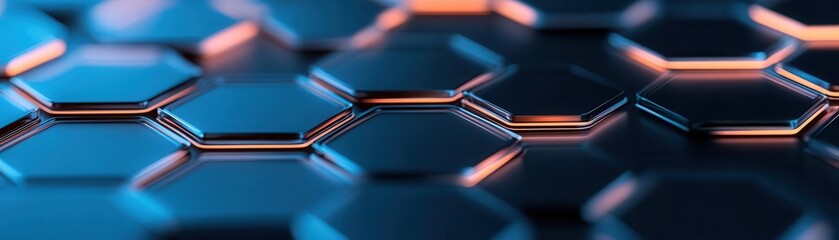 Abstract hexagonal pattern with blue and orange hues.