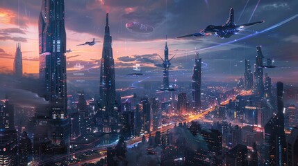 Futuristic Cityscape at Sunset