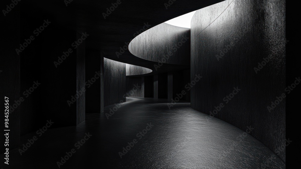 Poster Curved Concrete Corridor with Skylight