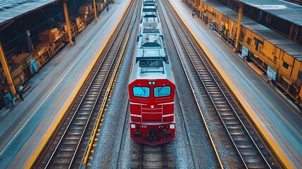 Train on Railway Tracks at a Station