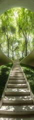 Fototapeta premium A serene path leading through lush greenery, inviting tranquility and exploration in a harmonious natural setting.