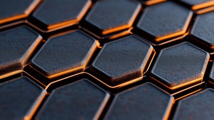 Oxidized metal with a hexagonal grid pattern, soft light creating an industrial feel