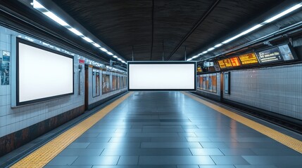 Fototapeta premium Empty Subway Station with Blank Advertising Panels