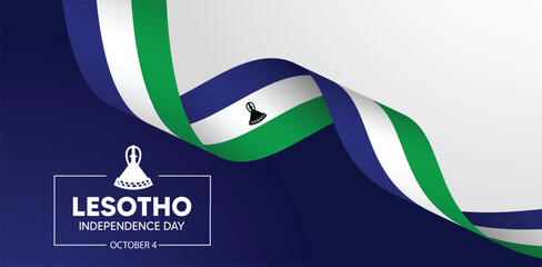 Lesotho Independence Day flag ribbon vector poster