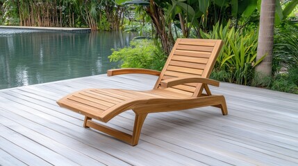 Obraz premium Wooden Lounge Chair by Serene Poolside Oasis