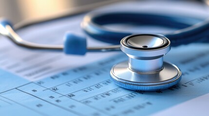 Close-up of Stethoscope on Medical Chart - Importance of Medical Examinations and Patient Care Concept