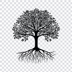 A rooted vector tree silhouette, showcasing detailed underground roots