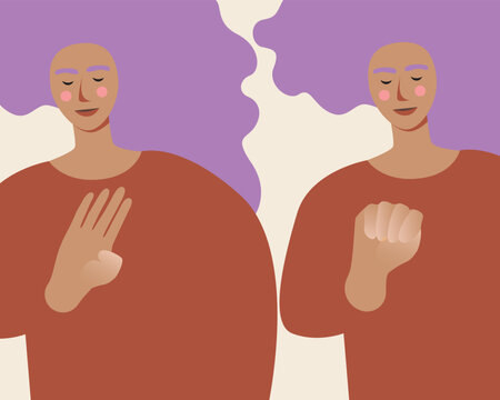 African Woman and Signal for Help with Hand, Flat Vector Stock Illustration for Victims of Domestic Violence
