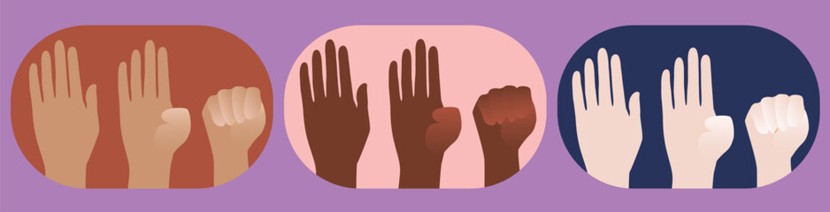 African Woman and Signal for Help with Hand, Flat Vector Stock Illustration for Victims of Domestic Violence