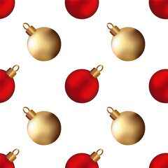 Christmas gold red balls isolated background Minimal composition vector seamless pattern Winter holiday mood Xmas design template Festive New year decorations Bright template Wrapping paper