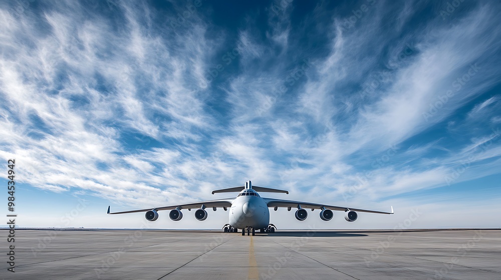 Wall mural Cargo Plane on the Runway with a Cirrus Cloud Sky