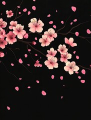 Delicate Pink Cherry Blossoms on a Black Background