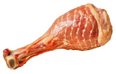 Raw smoked turkey leg on transparent background