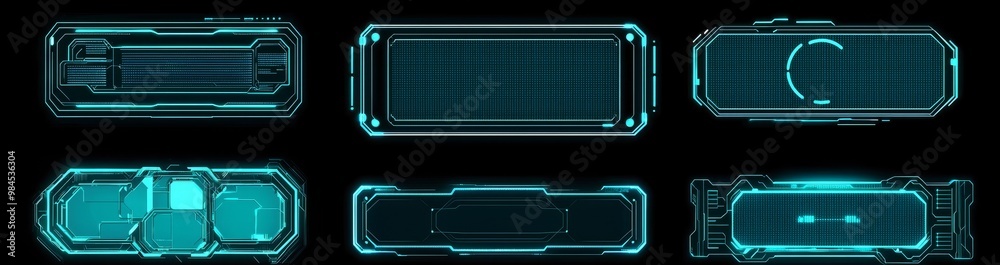 Wall mural with a transparent circuit background and a futuristic interface frame in blue glow