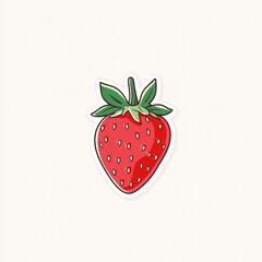 Fototapeta premium Bright and vibrant strawberry illustration with lush green leaves against a simple background, perfect for food-related designs.