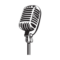 Fototapeta premium Vector illustration of retro microphone light silhouette on white background, Silhouette microphone black color