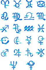 Astrological symbols with school of fish design for decoration on sign of zodiac, astrology and galaxy concept.