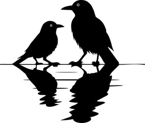 Bird crow silhouette illustration with a white back