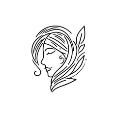 woman beauty face line art logo icon template. Organic feminine women face natural beauty vintage illustration
