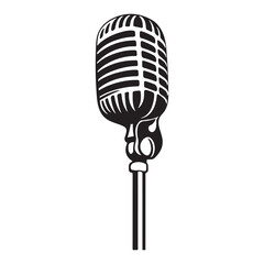 Fototapeta premium Vector illustration of retro microphone light silhouette on white background, Silhouette microphone black color