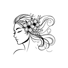 woman beauty face line art logo icon template. Organic feminine women face natural beauty vintage illustration