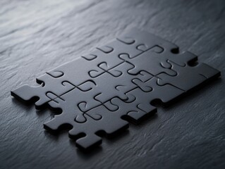 Obraz premium An exquisite close-up of a black puzzle on a textured background, symbolizing mystery and challenge in problem-solving.