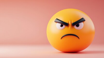 Fototapeta premium Confused emoji character with furrowed brows on a pastel peach backdrop, great for expressing bewilderment.