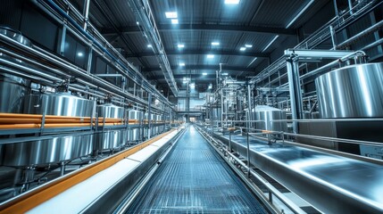 Fototapeta premium Dairy Production Advancement, showcasing innovative methods and technologies enhancing efficiency in milk production, highlighting modern farming practices and equipment.