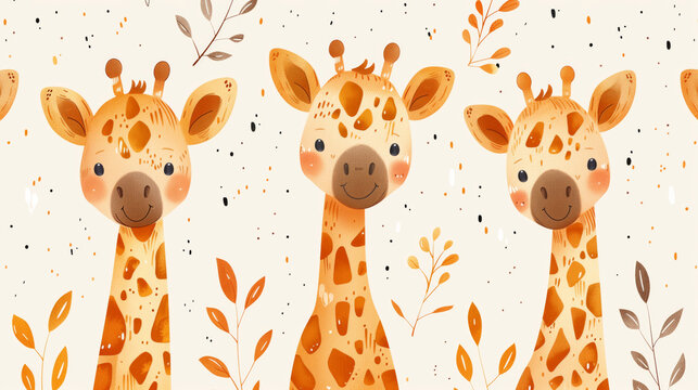 cute little giraffe pattern Cartoon giraffe watercolor illustration