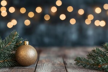 Rustic-themed Christmas backdrop with festive decorations, including wooden accents and warm colors