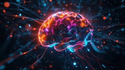 Obraz premium A vibrant, glowing representation of a brain, symbolizing thought and neural connections.