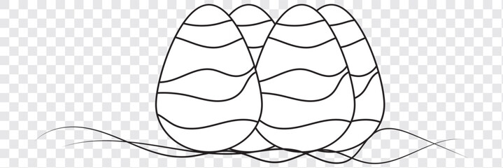 Easter egg outline design, black line art, coloring icon. Vector illustration isolated on transparent background. EPS 10.