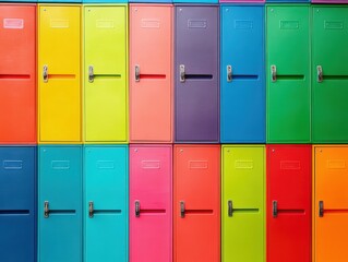 A vibrant collection of colorful lockers, showcasing a spectrum of hues that add a lively touch to any space.