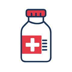 Fototapeta premium Medical medicine bottle icon in modern flat style on transparent background with blue and red colors, design concept 