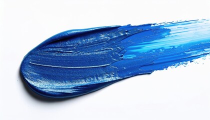 Fototapeta premium Vivid Blue Paint Stroke on White Background. Textured Artistic Brush Stroke with Glossy Finish and Smooth Flowing Lines Creativity Color Theory Art Inspiration For Background or Product Mockups